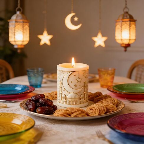 Eid Ramadan Star Moon Candle Molds For Candle Making Cylinder Umrah Mubarak Candle Soap Mold Islam Muslim Religious Building Epoxy Resin Molds Silicone Mold Home Ramadan Decorations DIY Craft Supplies in Saudi Arabia