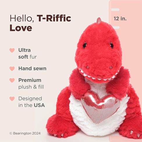 Bearington T-Riffic The Love Dinosaur Plush Stuffed Animal 12 in, Ideal Plushies Gift for Kids & Girlfriends in Saudi Arabia