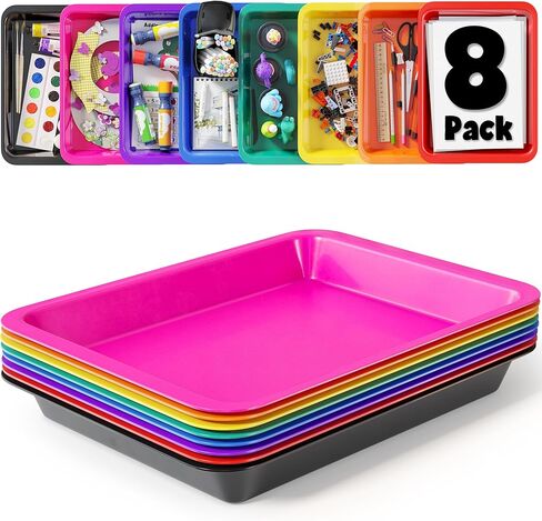 Activity Plastic Tray - Art & Crafts Organizer Tray, Serving Tray, Great for Crafts, Beads, Orbeez Water Beads, Painting (Set of 4 Colors - Pink, Yellow, Green, Orange) in Saudi Arabia