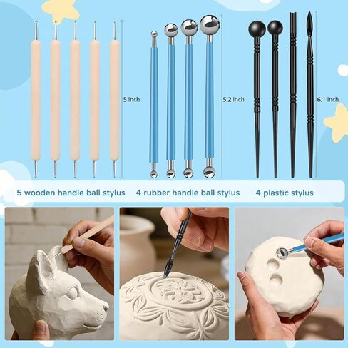 طقم الطين الجاف بالهواء الفاخر من زيهيك، 2.2 رطل من طين الفخار الأبيض الطبيعي مع 25 قطعة من أدوات نحت الطين، طين تشكيل لعجلة الفخار والمشروعات اليدوية، مثالي لجميع مستويات المهارة (الأبيض والأدوات) in Kuwait