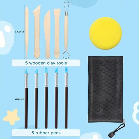 طقم الطين الجاف بالهواء الفاخر من زيهيك، 2.2 رطل من طين الفخار الأبيض الطبيعي مع 25 قطعة من أدوات نحت الطين، طين تشكيل لعجلة الفخار والمشروعات اليدوية، مثالي لجميع مستويات المهارة (الأبيض والأدوات) in Kuwait