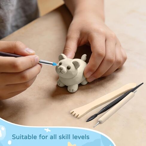 طقم الطين الجاف بالهواء الفاخر من زيهيك، 2.2 رطل من طين الفخار الأبيض الطبيعي مع 25 قطعة من أدوات نحت الطين، طين تشكيل لعجلة الفخار والمشروعات اليدوية، مثالي لجميع مستويات المهارة (الأبيض والأدوات) in Kuwait