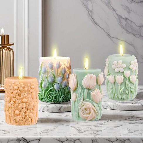 4 Pack Flower Cylinder Candle Molds, Flower Silicone Candle Molds, Resin Casting Silicone Molds for DIY Candle Making, Epoxy Resin Craft, Silicone Candle Making Supplies, Soap & Home Decoration in Saudi Arabia
