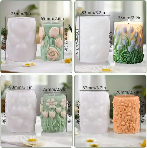 4 Pack Flower Cylinder Candle Molds, Flower Silicone Candle Molds, Resin Casting Silicone Molds for DIY Candle Making, Epoxy Resin Craft, Silicone Candle Making Supplies, Soap & Home Decoration in Saudi Arabia