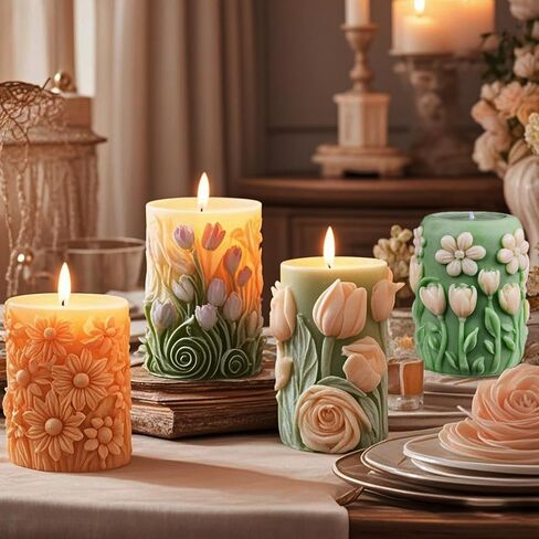 4 Pack Flower Cylinder Candle Molds, Flower Silicone Candle Molds, Resin Casting Silicone Molds for DIY Candle Making, Epoxy Resin Craft, Silicone Candle Making Supplies, Soap & Home Decoration in Saudi Arabia