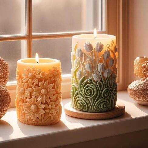 4 Pack Flower Cylinder Candle Molds, Flower Silicone Candle Molds, Resin Casting Silicone Molds for DIY Candle Making, Epoxy Resin Craft, Silicone Candle Making Supplies, Soap & Home Decoration in Saudi Arabia
