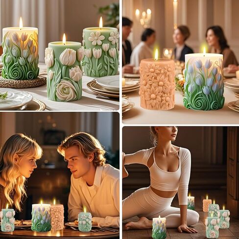 4 Pack Flower Cylinder Candle Molds, Flower Silicone Candle Molds, Resin Casting Silicone Molds for DIY Candle Making, Epoxy Resin Craft, Silicone Candle Making Supplies, Soap & Home Decoration in Saudi Arabia