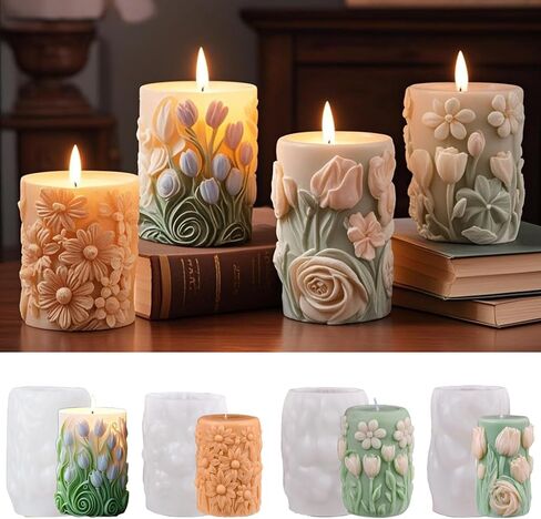 4 Pack Flower Cylinder Candle Molds, Flower Silicone Candle Molds, Resin Casting Silicone Molds for DIY Candle Making, Epoxy Resin Craft, Silicone Candle Making Supplies, Soap & Home Decoration in Saudi Arabia