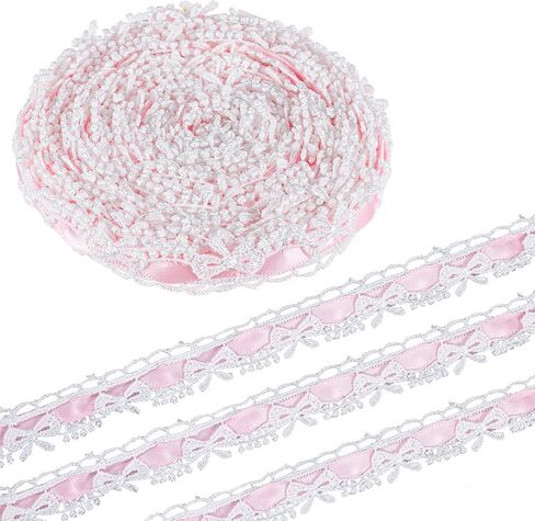 Lace Ribbon, 5 Yards Bow Lace Trim Ruffle Trim with Bow Sewing Accessories for Wedding Decor, DIY Crafts, Gift Wrapping, Clothing Embellishment, Hair Accessories in Saudi Arabia