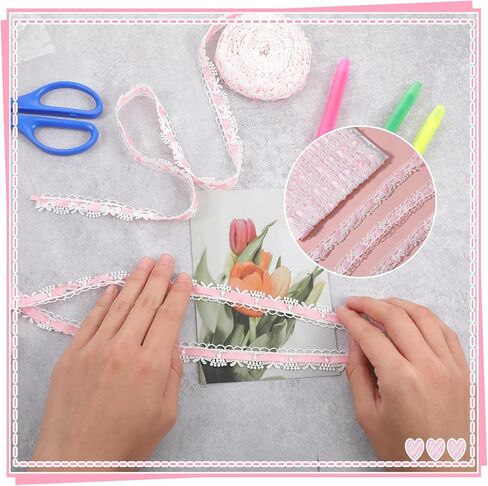 Lace Ribbon, 5 Yards Bow Lace Trim Ruffle Trim with Bow Sewing Accessories for Wedding Decor, DIY Crafts, Gift Wrapping, Clothing Embellishment, Hair Accessories in Saudi Arabia