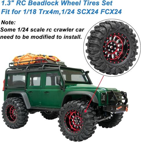 4PCS 1.3" Beadlock Wheel Tires Set 1.3inch Aluminum Wheels and Tires for 1/18 TRX4M 1/24 SCX24 FCX24 RC Crawler Car (Tires B + red Wheel hub) in Saudi Arabia