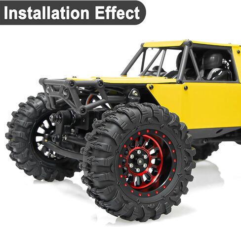 4PCS 1.3" Beadlock Wheel Tires Set 1.3inch Aluminum Wheels and Tires for 1/18 TRX4M 1/24 SCX24 FCX24 RC Crawler Car (Tires B + red Wheel hub) in Saudi Arabia