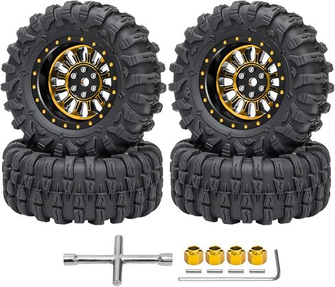 4PCS 1.3" Beadlock Wheel Tires Set 1.3inch Aluminum Wheels and Tires for 1/18 TRX4M 1/24 SCX24 FCX24 RC Crawler Car (Tires B + red Wheel hub) in Saudi Arabia