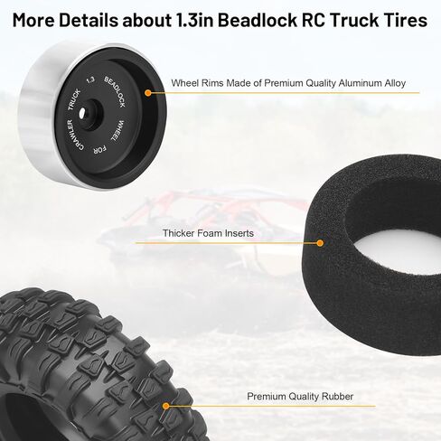 1.3 عجلات وإطارات Beadlock RC، مجموعة إطارات عجلات Daitoku 1.3 بوصة إطارات عجلات من الألومنيوم لـ TRX4M SCX24 1/18 1/24 RC Crawler - أسود in Kuwait