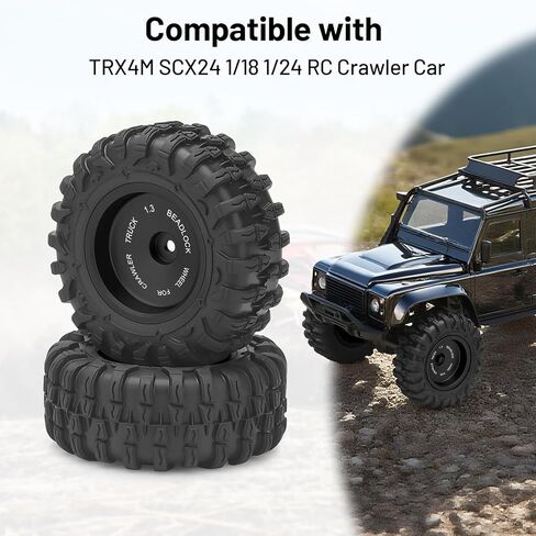 1.3 عجلات وإطارات Beadlock RC، مجموعة إطارات عجلات Daitoku 1.3 بوصة إطارات عجلات من الألومنيوم لـ TRX4M SCX24 1/18 1/24 RC Crawler - أسود in Kuwait
