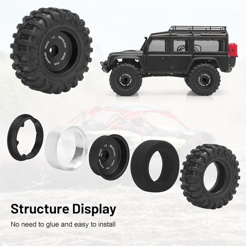 1.3 عجلات وإطارات Beadlock RC، مجموعة إطارات عجلات Daitoku 1.3 بوصة إطارات عجلات من الألومنيوم لـ TRX4M SCX24 1/18 1/24 RC Crawler - أسود in Kuwait