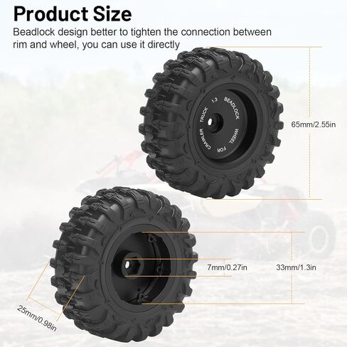 1.3 عجلات وإطارات Beadlock RC، مجموعة إطارات عجلات Daitoku 1.3 بوصة إطارات عجلات من الألومنيوم لـ TRX4M SCX24 1/18 1/24 RC Crawler - أسود in Kuwait