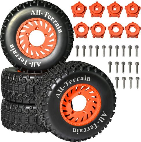 4PCS 1/10 RC Short Course Truck Tires, All-Terrain Rubber Tires and Nylon Wheels with 12mm/17mm Hex Compatible with 1/10 Traxxas Slash 2WD 4x4 Arrma Senton Axial Losi Redcat, Black in Saudi Arabia