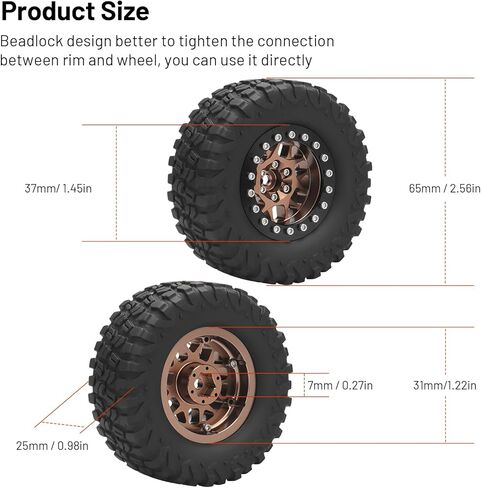 1.3 Beadlock Wheels and Tires, daitoku 1.3" RC Car Tires for 1/18 TRX4M Ascent-18 1/24 SCX24 FCX24 RC Crawler Car (Copper) in Saudi Arabia