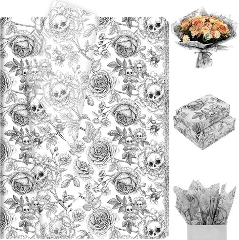 100 Sheets Vintage Skeleton Floral Tissue Paper, Skull Rose Pattern Wrapping Paper for Halloween Party Trick or Treat DIY Crafts Day of The Dead Party Supplies, 13.8 x 19.7 Inch in Saudi Arabia