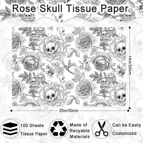 100 Sheets Vintage Skeleton Floral Tissue Paper, Skull Rose Pattern Wrapping Paper for Halloween Party Trick or Treat DIY Crafts Day of The Dead Party Supplies, 13.8 x 19.7 Inch in Saudi Arabia