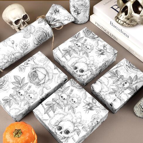 100 Sheets Vintage Skeleton Floral Tissue Paper, Skull Rose Pattern Wrapping Paper for Halloween Party Trick or Treat DIY Crafts Day of The Dead Party Supplies, 13.8 x 19.7 Inch in Saudi Arabia