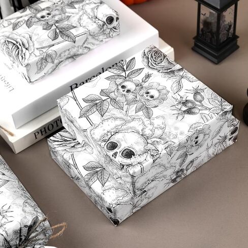 100 Sheets Vintage Skeleton Floral Tissue Paper, Skull Rose Pattern Wrapping Paper for Halloween Party Trick or Treat DIY Crafts Day of The Dead Party Supplies, 13.8 x 19.7 Inch in Saudi Arabia