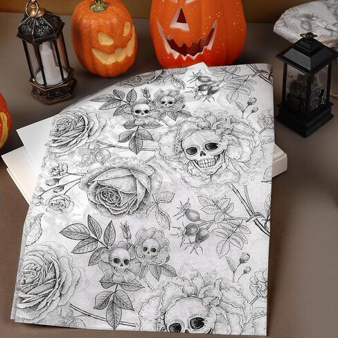 100 Sheets Vintage Skeleton Floral Tissue Paper, Skull Rose Pattern Wrapping Paper for Halloween Party Trick or Treat DIY Crafts Day of The Dead Party Supplies, 13.8 x 19.7 Inch in Saudi Arabia
