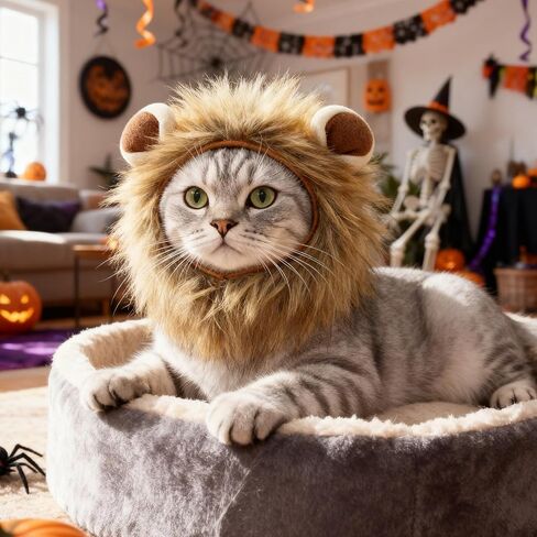 Cat Halloween Costumes - Adjustable Lion Mane Wig Pet Costumes for Cats (S) in Saudi Arabia