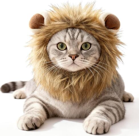 Cat Halloween Costumes - Adjustable Lion Mane Wig Pet Costumes for Cats (S) in Saudi Arabia