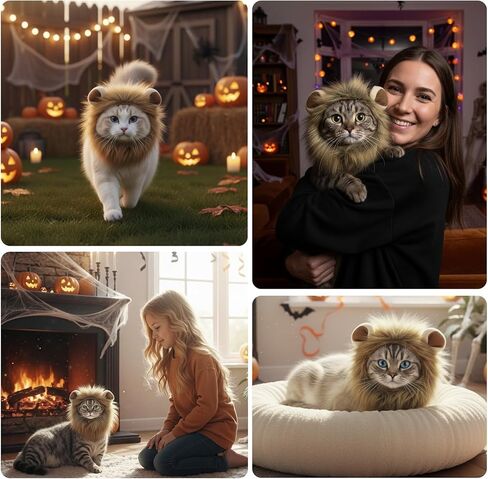 Cat Halloween Costumes - Adjustable Lion Mane Wig Pet Costumes for Cats (S) in Saudi Arabia