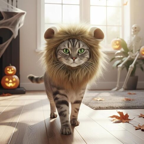 Cat Halloween Costumes - Adjustable Lion Mane Wig Pet Costumes for Cats (S) in Saudi Arabia
