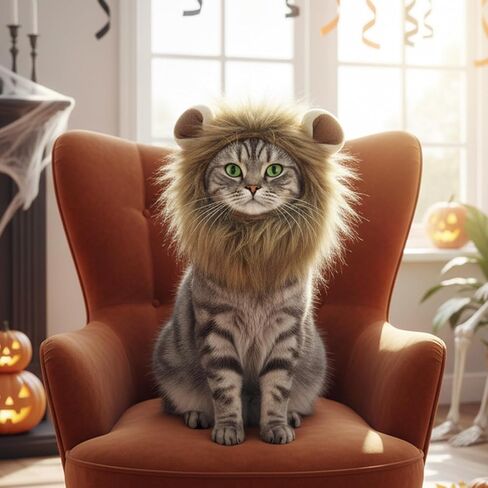 Cat Halloween Costumes - Adjustable Lion Mane Wig Pet Costumes for Cats (S) in Saudi Arabia