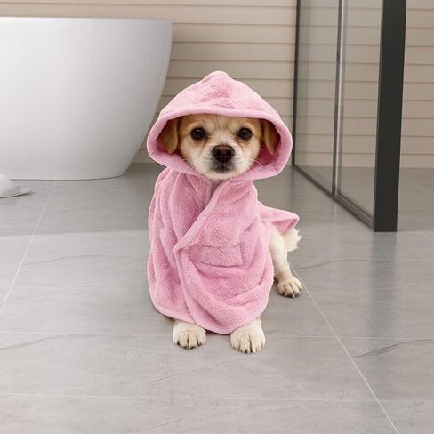 Pet Bathrobe for Dogs and Cats, Soft Polyester Dog Towel Robe to Keep Pets Dry After Bath, Swimming, Grooming, Thick Absorbent Pet Bath Towel for Four Season Use (Pink, Large) in Saudi Arabia