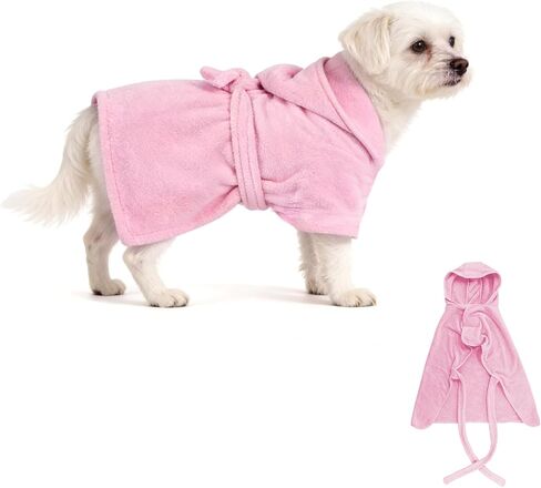 Pet Bathrobe for Dogs and Cats, Soft Polyester Dog Towel Robe to Keep Pets Dry After Bath, Swimming, Grooming, Thick Absorbent Pet Bath Towel for Four Season Use (Pink, Large) in Saudi Arabia