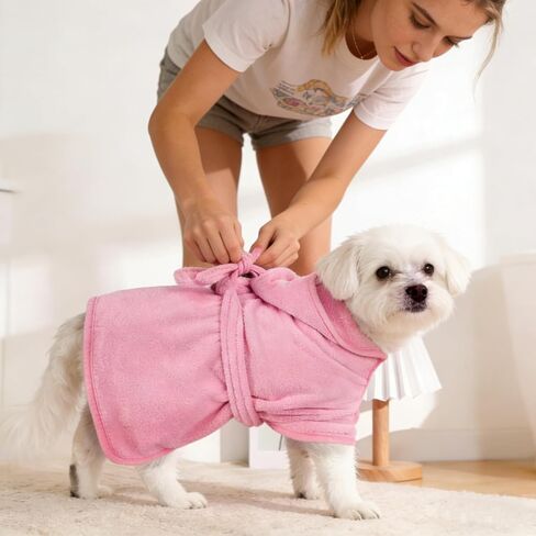 Pet Bathrobe for Dogs and Cats, Soft Polyester Dog Towel Robe to Keep Pets Dry After Bath, Swimming, Grooming, Thick Absorbent Pet Bath Towel for Four Season Use (Pink, Large) in Saudi Arabia