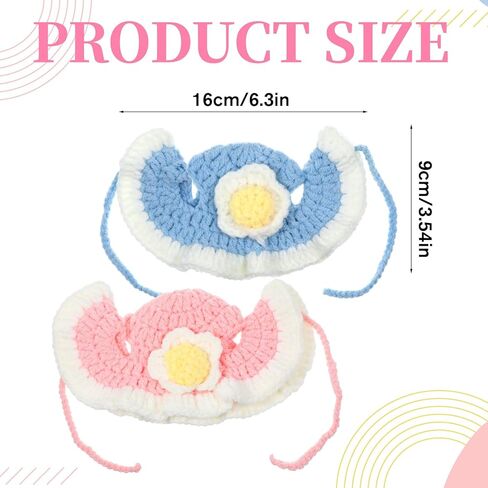 2 PCS Flower Cute Hat for Cat, Soft Knitted Cat Pet Bunny Costume Halloween Easter Christmas, Adorable Accessory Hat for Pet Rabbits Kitten Small Dog Guinea Pig Daily Dress Up (Blue, Pink) in Saudi Arabia