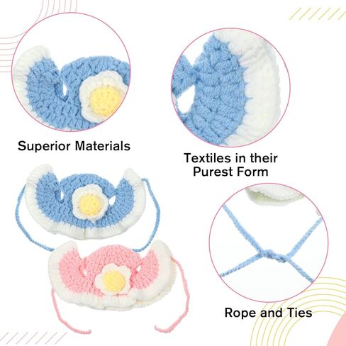 2 PCS Flower Cute Hat for Cat, Soft Knitted Cat Pet Bunny Costume Halloween Easter Christmas, Adorable Accessory Hat for Pet Rabbits Kitten Small Dog Guinea Pig Daily Dress Up (Blue, Pink) in Saudi Arabia