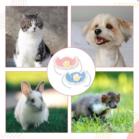 2 PCS Flower Cute Hat for Cat, Soft Knitted Cat Pet Bunny Costume Halloween Easter Christmas, Adorable Accessory Hat for Pet Rabbits Kitten Small Dog Guinea Pig Daily Dress Up (Blue, Pink) in Saudi Arabia