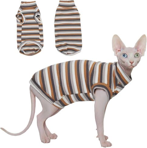Sphynx Cat Shirt, Breathable Stretchy Cat Summer Vest, Lightweight Brown Striped Sleeveless Shirt for Hairless Cats, Soft & Comfortable Stretchy Vest for Cats and Small Dogs (X-Large(7-9.5lbs)) in Saudi Arabia