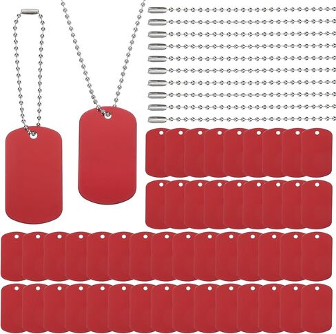 PATIKIL 200 Pcs Blank Dog Tags Set, Including 100 Pcs Aluminum Metal Stamping Rectangle Label 100 Pcs Ball Steel Chain for DIY Decor Laser Engraving Necklace, Red in Saudi Arabia