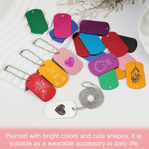 PATIKIL 200 Pcs Blank Dog Tags Set, Including 100 Pcs Aluminum Metal Stamping Rectangle Label 100 Pcs Ball Steel Chain for DIY Decor Laser Engraving Necklace, Red in Saudi Arabia