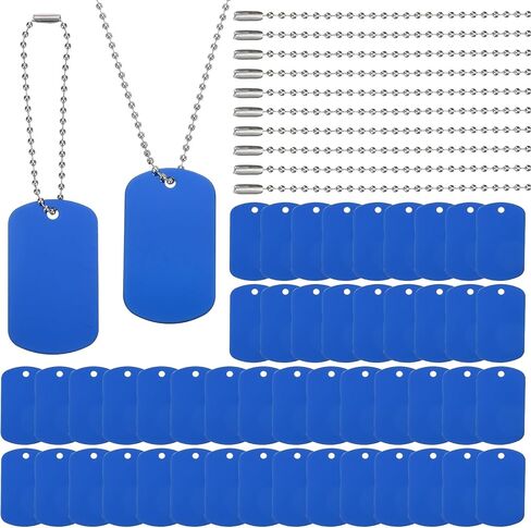 PATIKIL 200 Pcs Blank Dog Tags Set, Including 100 Pcs Aluminum Metal Stamping Rectangle Label 100 Pcs Ball Steel Chain for DIY Decor Laser Engraving Necklace, Red in Saudi Arabia