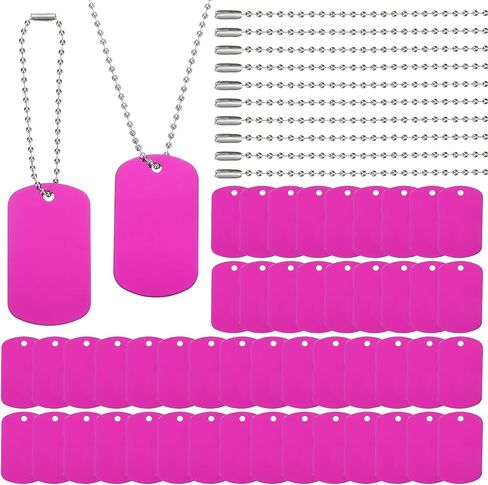 PATIKIL 200 Pcs Blank Dog Tags Set, Including 100 Pcs Aluminum Metal Stamping Rectangle Label 100 Pcs Ball Steel Chain for DIY Decor Laser Engraving Necklace, Red in Saudi Arabia