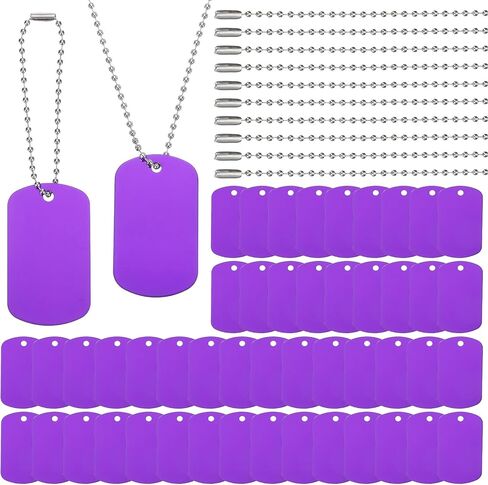 PATIKIL 200 Pcs Blank Dog Tags Set, Including 100 Pcs Aluminum Metal Stamping Rectangle Label 100 Pcs Ball Steel Chain for DIY Decor Laser Engraving Necklace, Red in Saudi Arabia