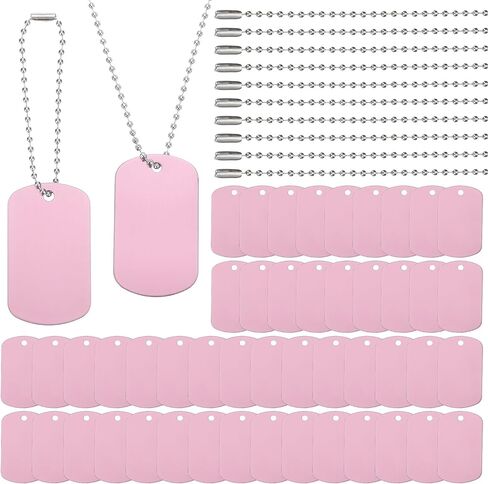 PATIKIL 200 Pcs Blank Dog Tags Set, Including 100 Pcs Aluminum Metal Stamping Rectangle Label 100 Pcs Ball Steel Chain for DIY Decor Laser Engraving Necklace, Red in Saudi Arabia