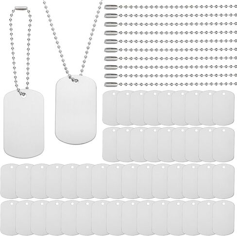 PATIKIL 200 Pcs Blank Dog Tags Set, Including 100 Pcs Aluminum Metal Stamping Rectangle Label 100 Pcs Ball Steel Chain for DIY Decor Laser Engraving Necklace, Red in Saudi Arabia