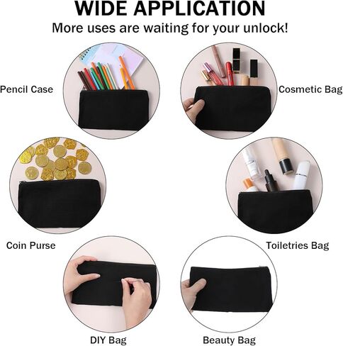 50 Pack Canvas Zipper pencil Pouch Bulk Blank DIY Craft Bag canvas makeup Pouch Multipurpose Toiletry Tote Bag for Makeup Travel Cosmetic Stationary Storage(Black) in Saudi Arabia