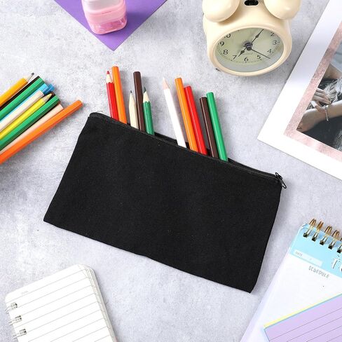 50 Pack Canvas Zipper pencil Pouch Bulk Blank DIY Craft Bag canvas makeup Pouch Multipurpose Toiletry Tote Bag for Makeup Travel Cosmetic Stationary Storage(Black) in Saudi Arabia