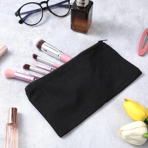 50 Pack Canvas Zipper pencil Pouch Bulk Blank DIY Craft Bag canvas makeup Pouch Multipurpose Toiletry Tote Bag for Makeup Travel Cosmetic Stationary Storage(Black) in Saudi Arabia